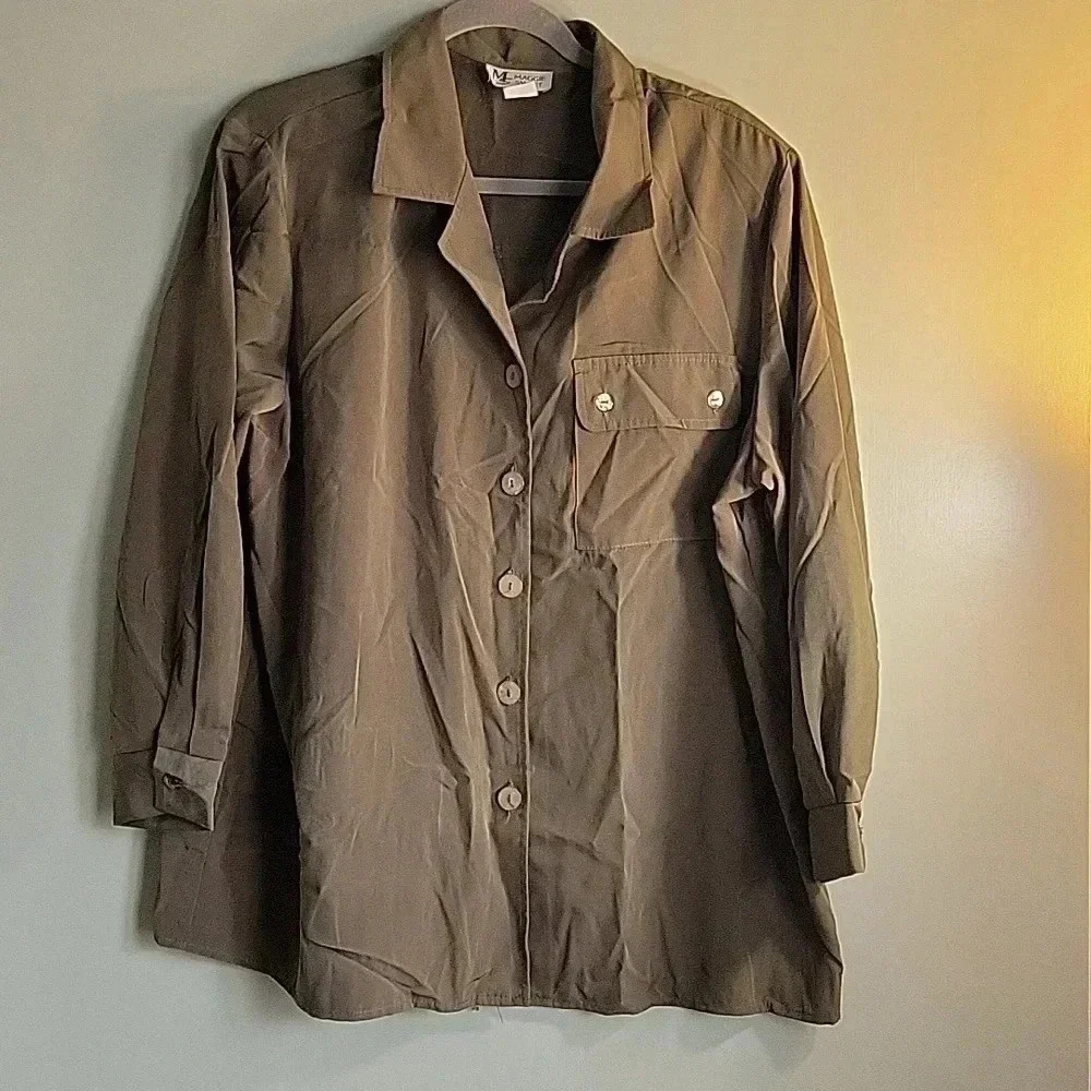 Maggie Sweet Safari Green Button up Blouse Size 1X Petite